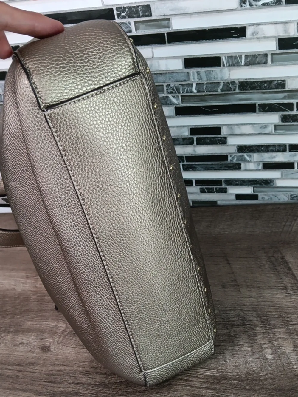 Liz Claiborne Gold Pebbled Leather Studded Hobo Bucket Purse